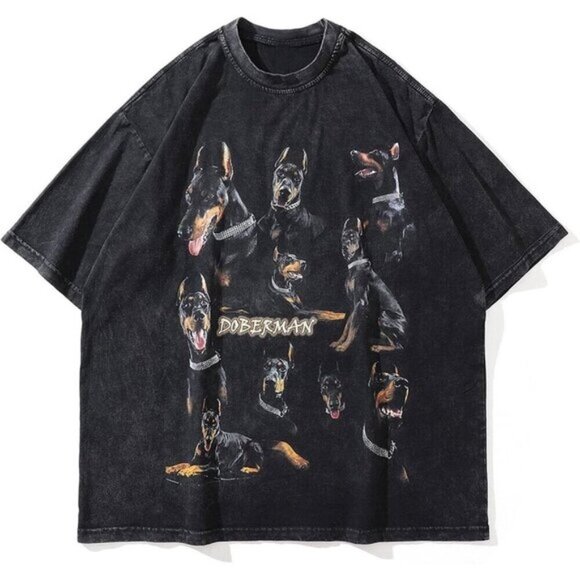 ⭐ Aelfric Eden Oversized Dog Graphic Tee Men's Streetwear Casual Unisex T-Shirt
